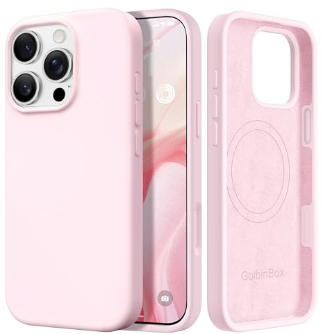 GOLBINBOX Magnetic for iPhone 16 Pro Max Case, Silicone Cover, Chalk Pink | Compatible with MagSafe, Comfortable Grip, Soft Anti-Scratch Microfiber Lining, Slim Shockproof Protective Phone Case 6.9