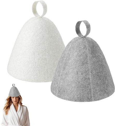 2PCS Sauna Hat for Women and Men,Unisex Bathroom Wool Sauna Hats, Felt Bath Cap Sauna Accessories for Spring Bathroom and Steam Room (White,Gray)
