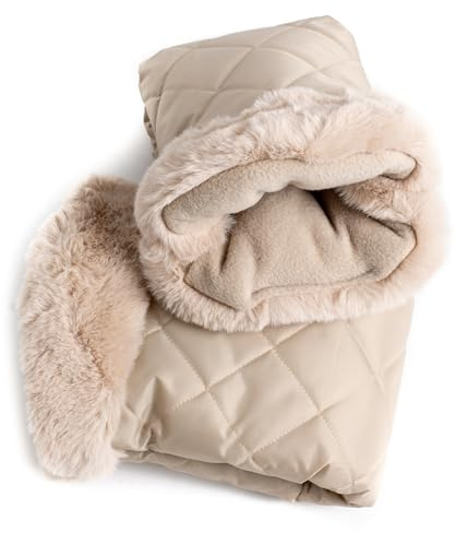 Roma Pram Fur Hand Mitts – Feather | Universal Fit for All Prams & Strollers | Faux Fur Lined Winter Hand Warmers