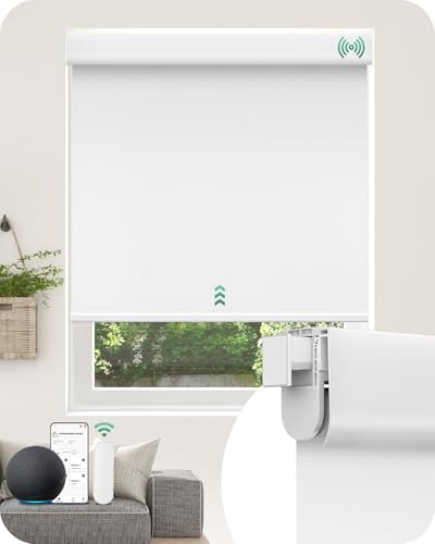 Allesin Motorized Blinds No Drill Automatic Roller Shades with Remote | Rental-Friendly & Easy Install Smart Electric Blackout Window Blinds for Apartment, White 34x72
