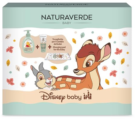 Naturaverde Baby Disney Bambi Changing Pad Gift Set - Detergente Delicato Corpo e Capelli 250ml, Crema Protettiva Cambio 100ml e Tappetino Cambio Pannolino 30x60