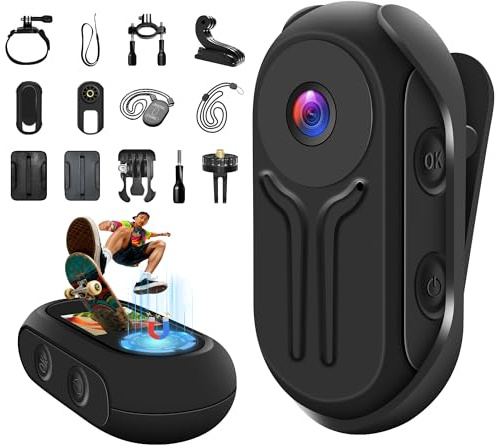 Nisanuki Mini Caméra Sport, 120° Action Cam 1080P HD, Micro Caméra d'action avec Écran Camera Corporelle Vlog avec Vision Nocturne Caméra de Casque Moto Multifonction Accessoires pour Moto, Vélo