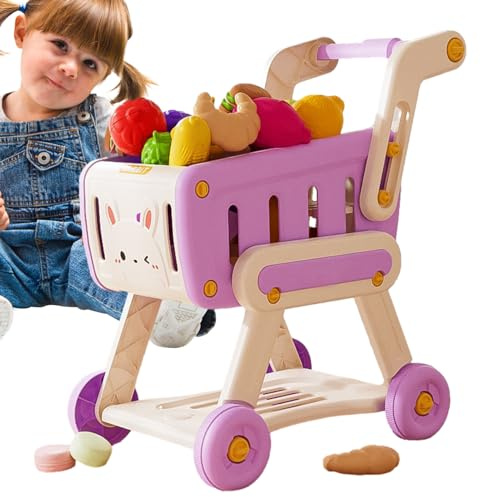 Einkaufswagen-Spielzeug – Lila Kinderwagen, Strapazierfähiges ABS-Material, Rollenspiel Mit Gefälschten Lebensmitteln, Und Gemüse Inklusive, Maße 43 X 24 X 16 cm | Einkaufen Für Kinder, Tauch-Ler