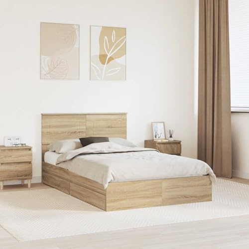 Qnhdfrt Stauraum-Bett 120x200 cm Sonoma-Eiche Holzwerkstoff mit praktischen Schubladen Modernes Bettgestell mit Lattenrost für Schlafzimmer und Gästezimmer
