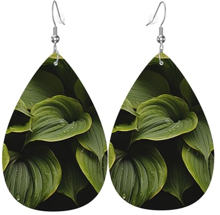 Leather Teardrop Earrings For Women, Moist Hosta Leaves Lightweight Dangle Earrings Fashion Jewelry Gifts For Women Ladies