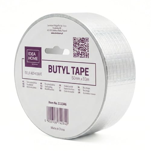IDEA HOME Butylband Selbstklebend, Silber, 50mm x 10m | Dichtungsband, Wasserfest, Butyl Tape