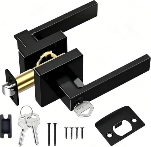 Door Handles with Lock and Key - Heavy Duty 3 Point Door Lock Handle Set – Aluminium Alloy Black Lever Handle with Locks Keys for Bedrooms – Doors thickness 35-45mm for Internal & External Doors