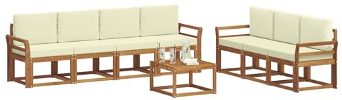 vidaXL Outdoor-Sofagarnitur mit Kissen 8 pcs Natur und Creme, Modernes Outdoor-Sofa, Garten-Ecksofa, Langlebige Lounge für die Terrasse, Komfort-Set zum Entspannen
