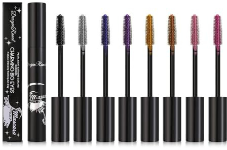 Consnew Perlglanz Farbige Wimperntusche, 8 Farben Wasserfeste Volumen & Länge Eyelash Mascara mit Glitzereffekt, Lang Anhaltend Verwischfest für Halloween, Weihnachten, Cosplay, Bühnenmake-up, 10 ml