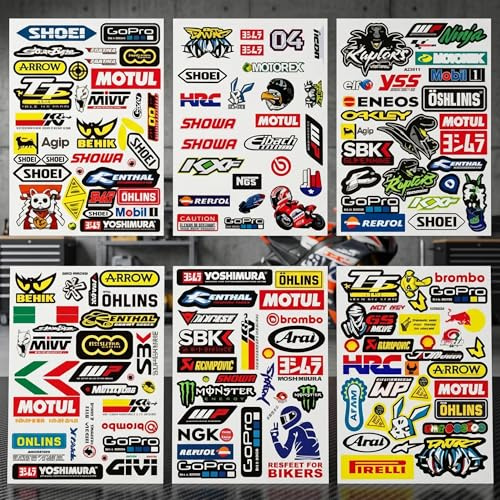 Maslasee 6 Stück Motocross Aufkleber Set Motorrad Aufkleber aus hochwertigem PVC, Autoaufkleber Tuning für Motorrad, Moped, Rollerhelm, Skateboard und MTB, wasserfest & sonnenbeständig