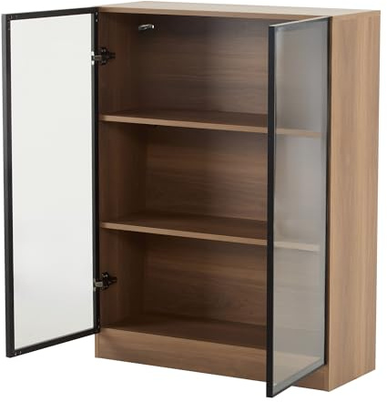 Draixcor Glasvitrine mit Beleuchtung, Vitrinenschrank mit Glastüren, Sammlervitrine 80 × 32 × 106 cm, Standvitrine in Nussbaum-Optik für Wohnzimmer, Büro