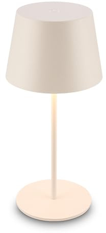 BRILONER - LED Tischlampe kabellos IP44 mit Touch, Dimmbar, Warmweißes Licht, Akku Tischleuchte, Nachttischlampe, Leselampe, LED Lampe, Outdoor, Touch Lampe, Tischlampe Akku, 9,5x20,5 cm, Altweiß