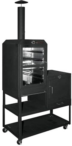 Forno a legna Grillfox per pizza o torte, griglia in acciaio, per esterni, con ruote