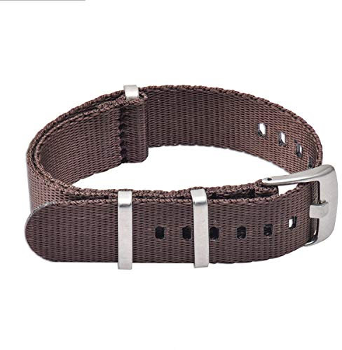 VINBAND NBAND Unisex ZULU Nylon Uhrenarmband mit Edelstahl Silberne Schnalle 22mm Braun