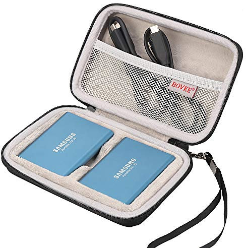 BOVKE Housse de Transport pour Samsung T3 T5 Portable SSD 250 Go 500 Go 1 to 2 to USB 3.0 SSD Externe Disques Durs Solides Stockage Antichoc Sac de Voyage,Noir