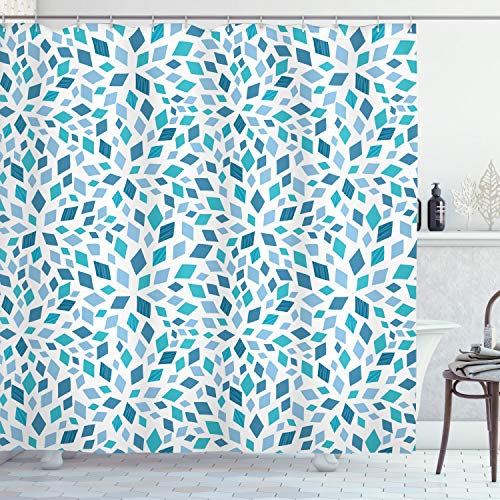 ABAKUHAUS Sarcelle Rideau de Douche, Résumé mosaïque Bleu Tones, Tissu Ensemble de Décor de Salle de Bain avec Crochets, 175 cm x 220 cm, Slate Bleu Turquoise