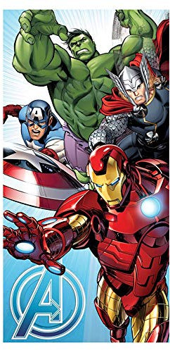 Jerry Fabrics Marvel Avengers Handtuch mit Captain America, Hulk, Thor, Iron Man für Kinder und Erwachsene, 70 x 140 cm, 100% Baumwolle