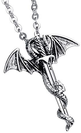 dsanbo Edelstahl Silber Drachen Schwert Anhänger Kettenanhänger Retro Schmuck Junge Herren Halskette