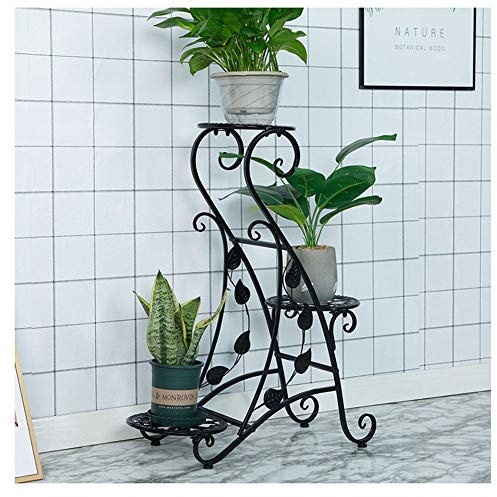 GUOCU 3 Töpf Metall Blumenständer Blumentreppe Pflanzer,Pflanzenständer Metall Blumentopf mit Blatt Design Schwarz C