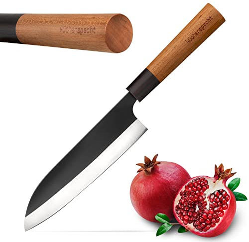 küchenspecht Santoku Messer - scharfe 17cm Klinge für geschmeidiges Schneiden - ideales Küchenmesser für präzise Schnitte - edler Kirschholzgriff