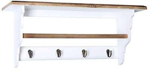 Wandgarderobe Weiß mit 4 Haken Garderobe Holz Retro Vintage Wandregal 60cm Kleiderstange Kleiderhaken Flurgarderobe Ablage