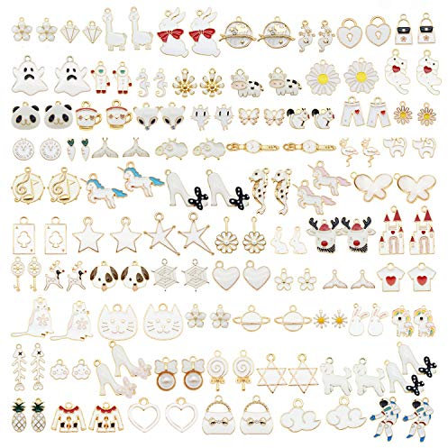 Julie Wang 60 pièces 30 paires pendentifs à breloques en émail blanc mélangé pour la fabrication de bijoux en vrac lot collier boucles d'oreilles Bracelet artisanat résultats