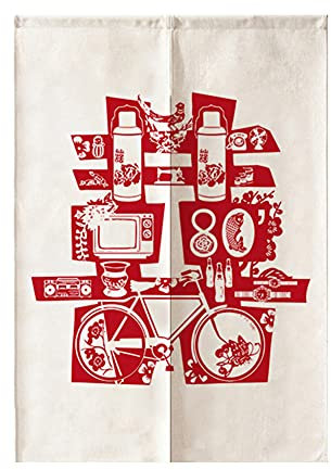 Hiseng Japonais Noren De Rideau de Porte Diviseur Tapisserie Fenêtre Rideaux Panneau, Tenture Décoration pour Chambre à Coucher Cuisine Restaurant Embrasure (Motif Rouge,80x120cm)