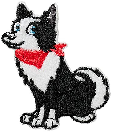 Hund mit Halstuch Tier - Aufnäher, Bügelbild, Aufbügler, Applikationen, Patches, Flicken, zum aufbügeln, Größe: 4,4 x 6,0 cm