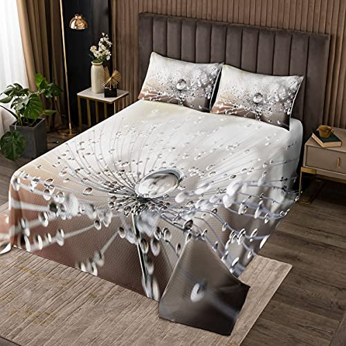 Loussiesd Mädchen Löwenzahn Tagesdeck 240x260cm Wohndecke für Frauen 3D Blumen Botanik Bettüberwurf Zimmer Dekorative Blüten Blumen Steppdecke Schick L?wenzahn 3St Mit 2 Kissenbezug