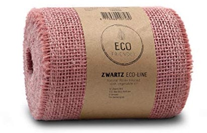 Dekomarket Juteband, Tischläufer, Soft Jute, Natur/Farbig 15 cm breit, 10 m Rolle | Tischband Deko Hochzeit rustikal Natur/Farbig (rosa)