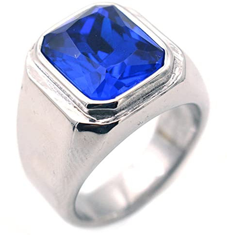 ANAZOZ Ringe Für Herren Edelstahl, Ring Mit Gravur Männer Personalisiert Silberring Mit Blauem Zirkonia Größe 71 (22.6)