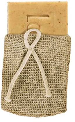 Loelle Sac à Savon Exfoliant - 2 en 1 : Porte-Savon et Exfoliant pour une Peau Douce et des Barres de Savon plus Durables, Sacs à Cordon en Lin, Coton et Élasthanne, Tous Types de Peaux - 1 Pièce