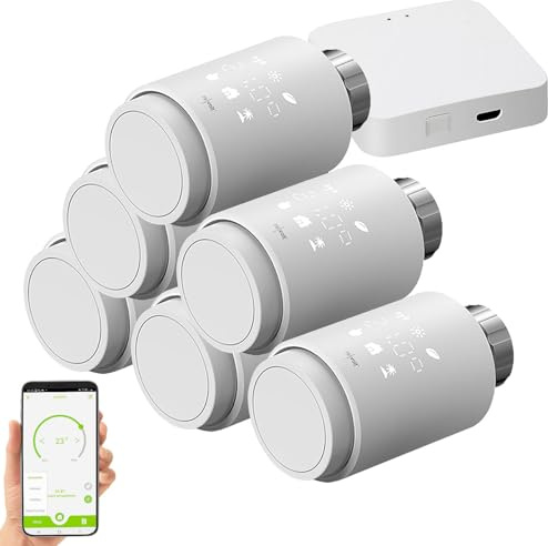 revolt Heizthermostat: 6er-Set programmierbare Heizkörper-Thermostate mit WLAN-Gateway & App (WLAN Heizungsthermostat, Thermostat Bluetooth, iPad)