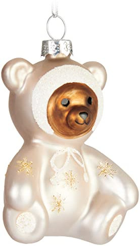 BRUBAKER Teddybär Baby in Strampler Silber Glitzer Weihnachtskugel aus Glas - Handbemalt und Mundgeblasen - Teddy Christbaumschmuck Lustig - Weihnachtsdeko Figur Anhänger - Deko Baumkugel