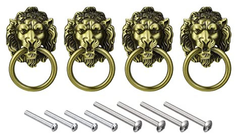 sourcing map 4 Stück Löwen Schublade Ziehen 1.57x1.97 Löwenkopf Zieht Knauf Grün Bronze Ring Schublade Ziehen mit Schrauben für Kommode Kleiderschrank Küchenschrank