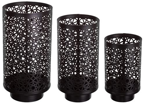 Brandsseller Kerzenständer Metall Schwarz 3er Set Sterne - Höhen 28,5+23,5+18 cm Kerzenhalter Windlicht Teelichthalter Orientalisch