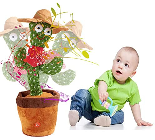 BEAUXI Cactus Qui Danse et Répète, Cow Boy Cactus Chantant et Dansant, Jouet de Danse Drôle pour Les Enfants,Cactus de Danse électronique de Secousse,Cactus Lumineux, Hauteur 35cm (Cow-Boy)