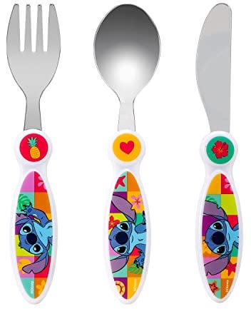 Disney Stitch - Juego de cubiertos para niños (3 piezas), cuchillo, tenedor, cuchara