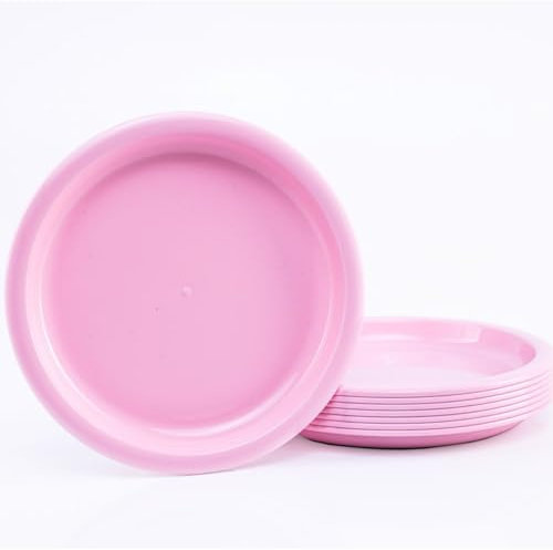 Plastic's Craft 8 Pack Lightweight Reusable Plates - Set of 8 Dining Plates - Durable Plastic Plates for Outdoor Events, Picnics, Parties, Barbecues - Pink