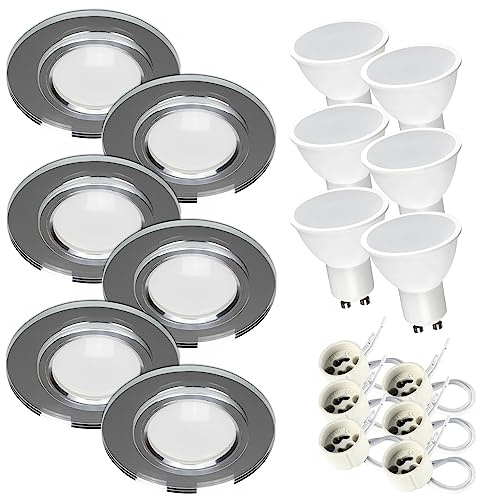 Kwazar Luminaire LED Einbaustrahler 230V Flach 7W Bad Einbauleuchten Deckenspots Deckenstrahler, Neutralweiß 4000K Einbauspots für Badezimmer Küche Wohnzimmer (Klar, 6 Stück)