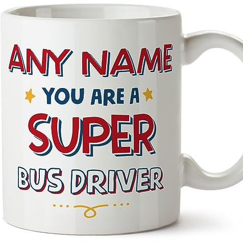 MUGFFINS Personalised Mug for Bus Driver - in English - You are Super - Funny Custom Gift for Colleagues - Ceramic 11oz Mug