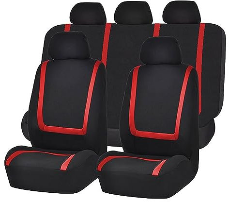 LUISAS 9 Stück Sitzbezüge Auto Set für Ford Focus Active Vignale Titanium Estate Turnier Active ST Estate,Waschbar Allwetter Wasserdicht rutschfest Atmungsaktiv Schonbezug Set,B-Black red