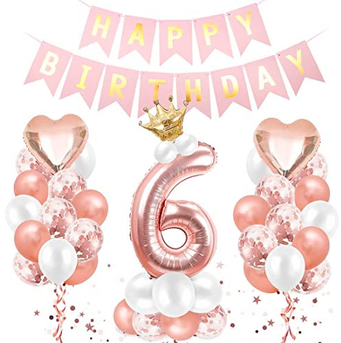 Luftballon 6. Geburtstag Roségold, Geburtstagsdeko 6 Jahr, Ballon 6. Geburtstag, Riesen Folienballon Zahl 6, Happy Birthday Folienballon 6, Ballon 6 Deko zum Geburtstag Mädchen
