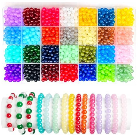 Kristall-Schmuckherstellungs-Set, 6 mm, runde Glasperlen für die Schmuckherstellung, 28 Farben, Kristallperlen für Armbänder, Bastelzubehör, für Armband, Halskette, Telefon, Charm, Mädchen, Erwachsene