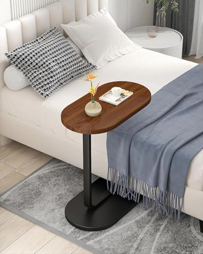 sanjianke-fs C Shaped Side Table, Modern C Shaped End Table for Couch, Small Couch Side Tables That Slide Under, for Sofa Coffee End Tables Living Room Bedroom Bedside Table (Wood Color)