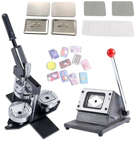 HTONVK Badge Press, Fridge Magnet Button Badge Making with 60 * 40mm, Professional Metal Badge Maker+Paper Cutter+100pcs +100 Component DIY Button Maker for Advertising Gift Making Machine