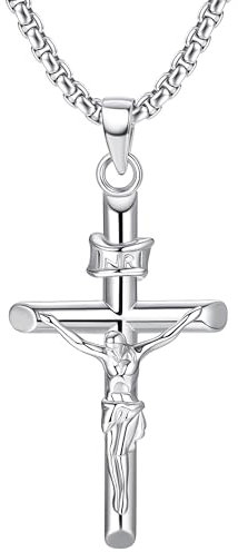 Milacolato 925 Sterling Silber Kreuz Anhänger Jesus Kreuz Halskette für Männer Damen Christliches Kreuz Amulett Religiöser Schmuck Heilige Schutzkette