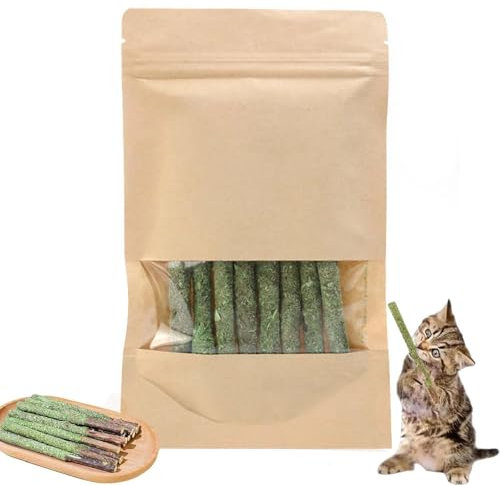 Cat Grass Teething Sticks - 8-Piece Set Infused with Catnip for Indoor Cats, Promotes Chew and Dental Habits