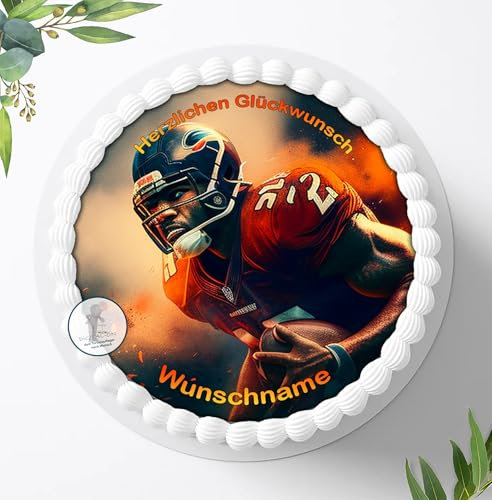 Tortenbild, Zuckerbild Personalisiert mit Wunschnamen zum Geburtstag, NFL Football, Essbares Foto für Torten, Tortenbild zum Geburtstag, Tortenaufleger Ø 20cm - 1947z
