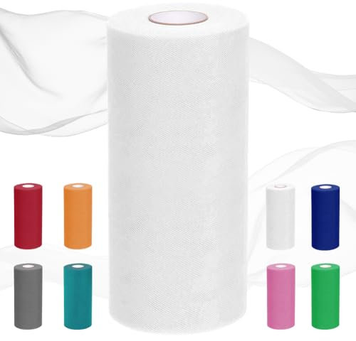 Rouleau de Tulle - 30 cm x 92 m - Tissu Tulle pour Noeud Voiture Mariage, Deco Mariage, Ruban Mariage Voiture, Noeud pour Chaise Mariage - Polyester Organza (Blanc)